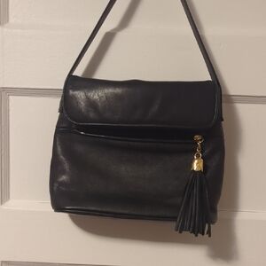 Classic Black Shoulder Bag with Tassel Detail